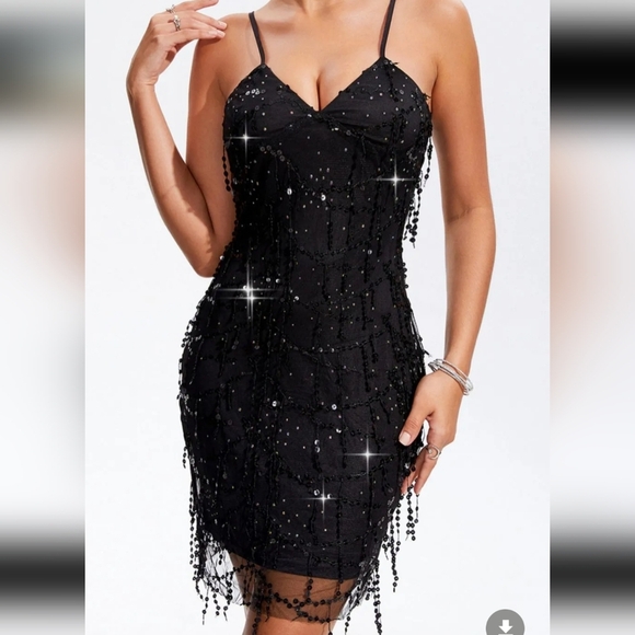 Sequin V-Neck Wrap Cami Dress - Picture 1 of 5